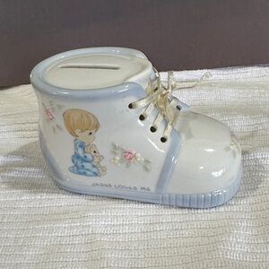 Precious Moments Bootie Coin Bank Enesco 1999 Baby Boy Vintage